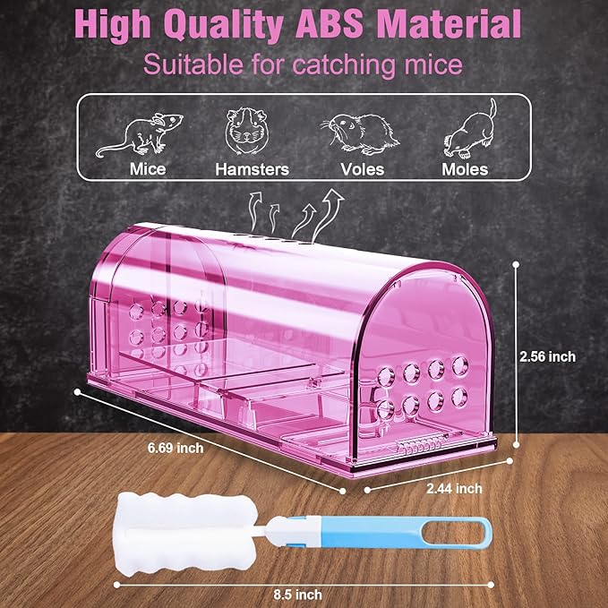 4 Pcs Humane Mouse Traps No Kill, Live Mouse Traps Indoor for Home, Reusable Mice Small Rat Trap Catcher for House & Outdoors(Pink)