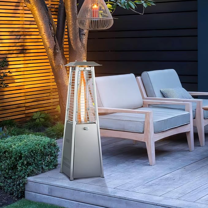 ARLIME Pyramid Patio Heater, Outdoor Propane Patio Heating Machine w/Protective Cover, Dump & Flame-out Protection, 10000 BTU Space Heater for Terrace, Patio, Backyard, Garden (Silver)