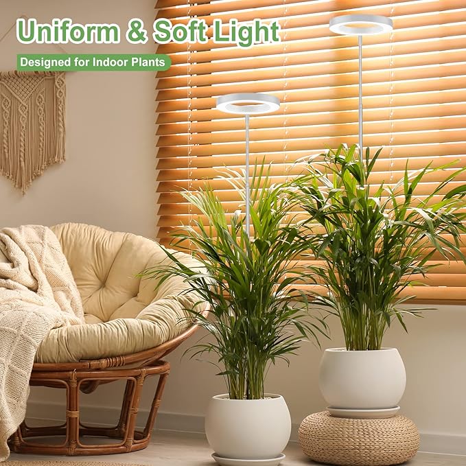 LBW Grow Lights for Indoor Plants, 144 LEDs Full Spectrum Plant Light, Large Plant Lamp with 4 Dimmable Levels, 4/8/12H Auto Timer, Height Adjustable, Halo Growing Lamp for Tall Plants, 2 Pack