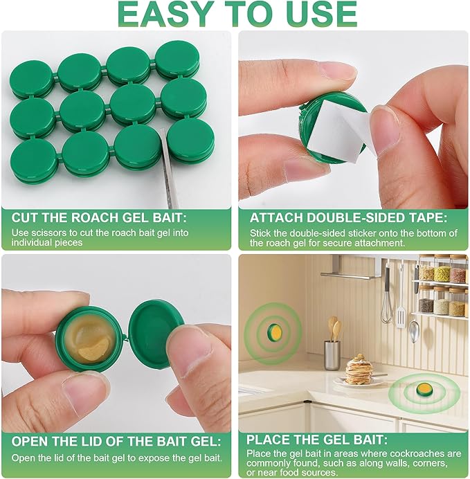 Roach Bait - Cockroach Killer Indoor Infestation, Roach Traps Cockroach Bait Gel, Get Rid of Roaches Permanently Indoor Home & Outdoor Infestation, Cockroaches Repellent Killer (12)
