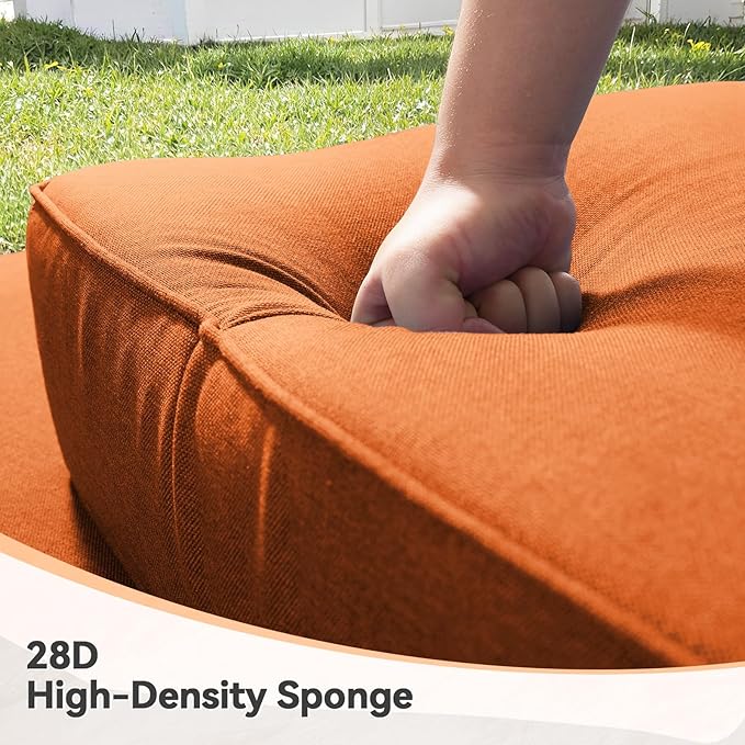 Luxury 6" Outdoor Cushions for Patio Furniture, 24x24x6 Thick Seat Cushion Set of 10, Fade Resistant Couch Chair Replacement Cushions High Density Wicker Chair Cushion w/Removable Cover, Orange