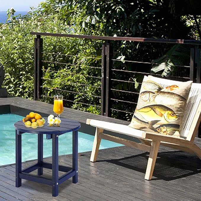 LZRS Round Adirondack Patio Side Table End Table, Outdoor Side Tables for Patio, Backyard,Pool, Indoor Companion, Easy Maintenance & Weather Resistant(Navy Blue)
