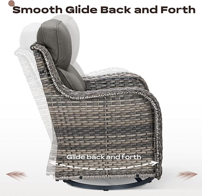 Wicker Outdoor Patio Furniture Set - 7 Piece Patio Conversation Sets with Swivel Rocker Chairs, Ottomans and Sofa, 6 inch Cushions, Waterproof Wicker, for Porch Deck Mixed Grey/Grey