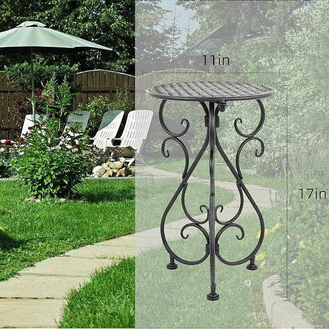 Metal Plant Stands 2 Pack, Heavy Duty Plant Pedestal 17" Tall, Single Flower Pot Holder for Indoor, Outdoor, Patio, Porch, Garden, Balcony, Black