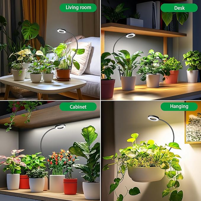 Plant Lights for Indoor Growing, 144 LED Full Spectrum Grow Light with Clip 3 Pack, Black Halo Indoor Plant Light 2 Installation Options with 6/12/16H Timer, 5 Dimmable, 3 Modes
