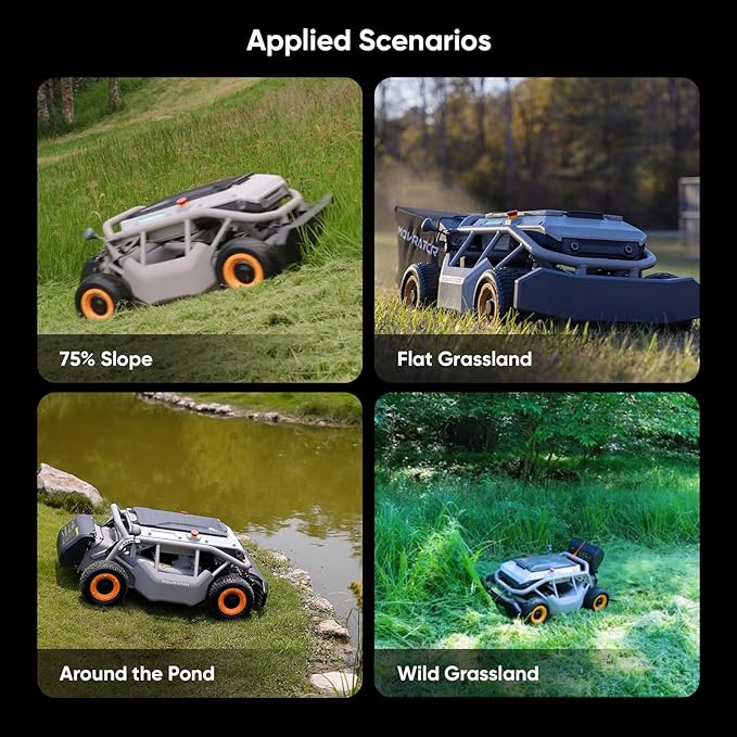 Remote Control Lawn Mower S1 4WD 56V12Ah, Multi-Functions RC Lawn Mower with 1.5-4.3 Inch Cutting Height 21 Inch Cutting Width for 75% Slope(37Β°) for Mowing 0.75 Acres