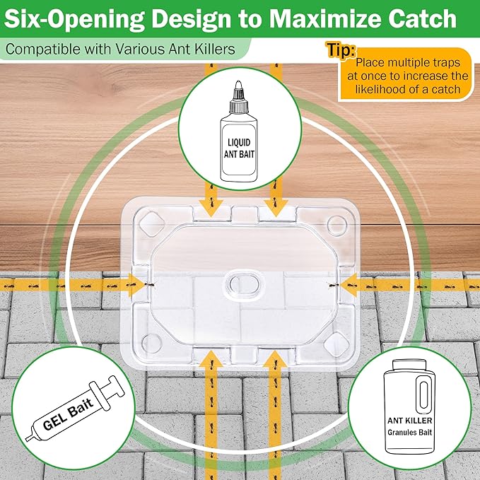 Qualirey 16 Set Ant Bait Stations Reusable (Bait NOT Included), Multi Surface Ant Killer Trap for Home, Control for Indoor and Outdoor Use, Roach Station for Common Household (Standard)