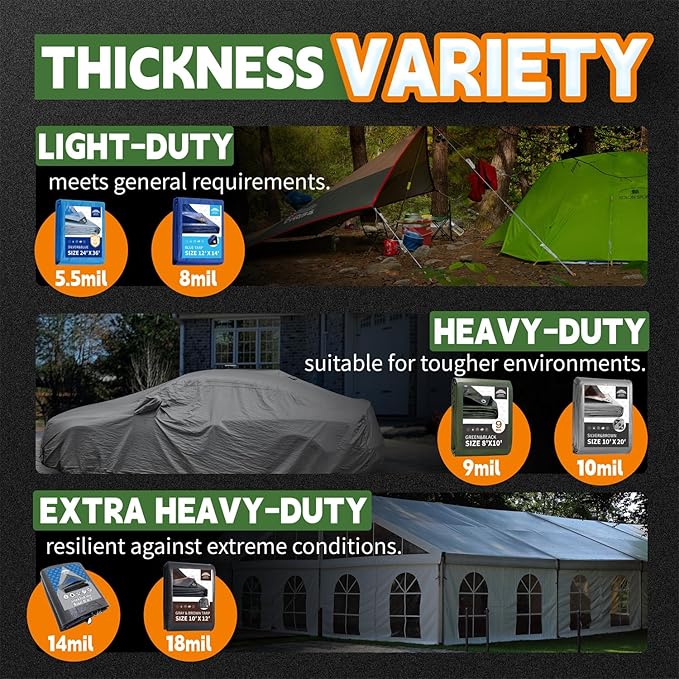 RAINDEWAY Tarps 8x10 Feet,12 Mil Sunshade Striped Tarp Waterproof,Multipurpose Poly Tarp Cover with Grommets and Reinforced Edges,Red/White Tarps