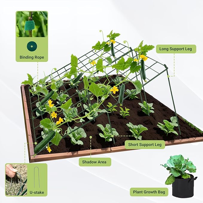 Cucumber Trellis for Raised Bed, 48" L x 32" W Garden Trellis for Climbing Plants Outdoor with Support Structures, A Frame Trellis for Climbing Vegetables Peas, Vine, Bean