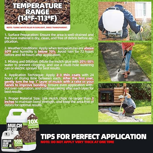 Mulch Glue 1.3 Gallon, Ultra-Stick Rock Glue for Landscaping, Gravel Binder Non-Toxic Rubber Mulch Lock Adhesive, Heavy Rain & Windproof for Gardens, Pea Gravel Stabilizer, Lasts up to 2 Year