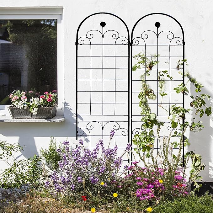 4 Pack Metal Garden Trellis for Climbing Plant Rose Stand, Cream White Outdoor 86.7'' Tall Flower Support Iron Garden Fence, Black 86.7''H