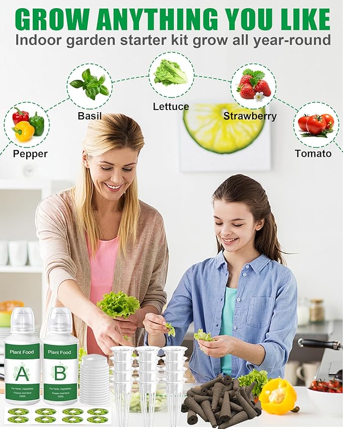 51Pcs Hydroponic Pods Kit:Supplies for Aerogarden Pods,12 Grow Sponges,12 Grow Baskets,12 Pod Labels,12 Grow Domes,with 200ml Plant Food Nutrient,1 Tweezers - Hydroponics Supplies for Most Brand