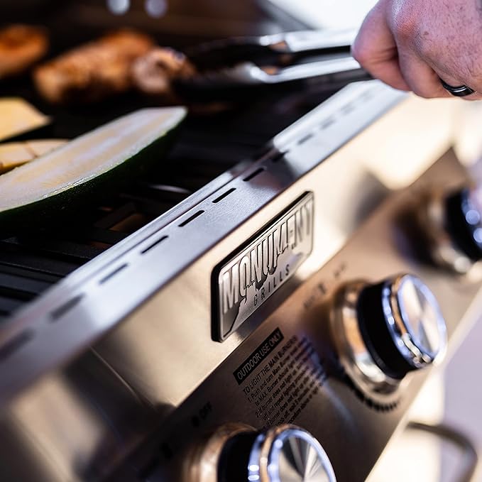 Monument Grills Larger 4-Burner Propane Gas Grills Stainless Steel Cabinet Style with Infrared Side Sear & Side Burners Knob Controls Built-In Thermometer with Stainless Steel Rotisserie Kit(2 Items)