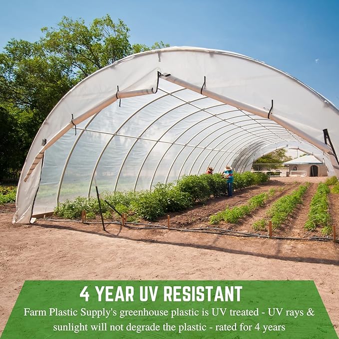 Farm Plastic Supply - 4 Year UV Tube 6 mil Clear Greenhouse Plastic Sheeting - 4 Year UV Resistant Polyethylene Greenhouse Film, Hoop House Green House Cover for Gardening (14' x 110')