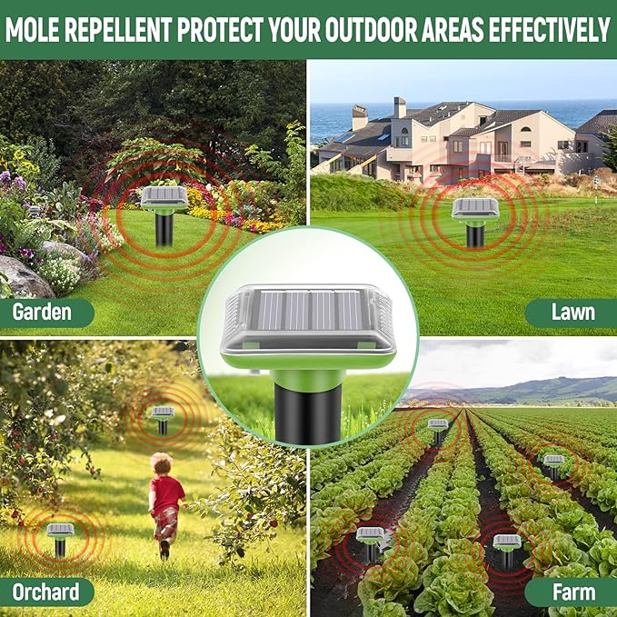 Mole Repellent Solar Powered,2025 Upgraded Vole Repellent Ultrasonic Solar Powered,Mole Repeller Outdoor for Lawns Garden Yard,Gopher Trap Killer for Gopher,Squirrel(6 Pack)