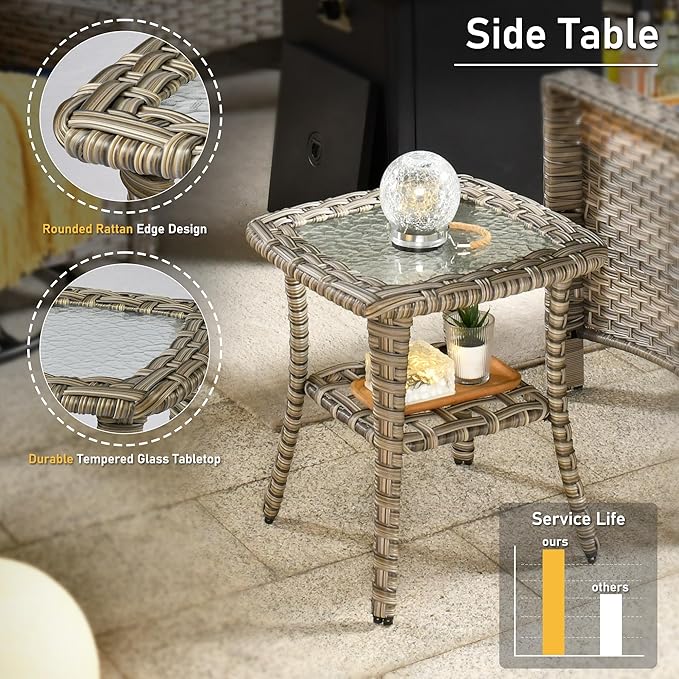 HOOOWOOO Outdoor Patio Furniture Set with Fire Pit Table,9 Pieces Wicker Out Door Sectional Furniture L Shaped Couch,Outside Patio Conversation Sets Swivel Chair,Light Gray