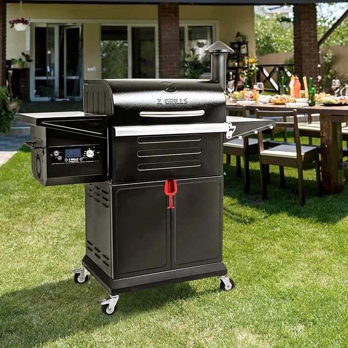 Z GRILLS Wood Pellet Grill & Smoker 8-in-1 Pellet Grill with Automatic Temperature Control,Meat Probes,572 Sq. in Area for Backyard Camping Outdoor Party