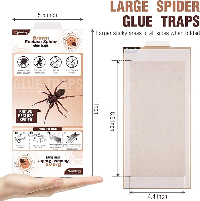 Qualirey 18 Pack Spider Traps Indoor for Brown Recluse Spiders, Extra Sticky Large Insect Glue Boards for Black Widows, Sac, Wolf and Other Crawling Bugs Inside Home
