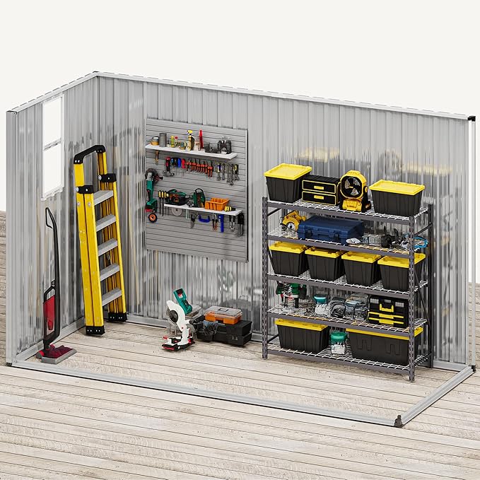 DWVO 9.1x4.2ft Metal Outdoor Storage Shed with Window, Lockable Tool Storage Sheds, Oversized Steel Garden Sheds with Sloped Roof for Backyard, Patio, Garage, Lawn, Dark Gray