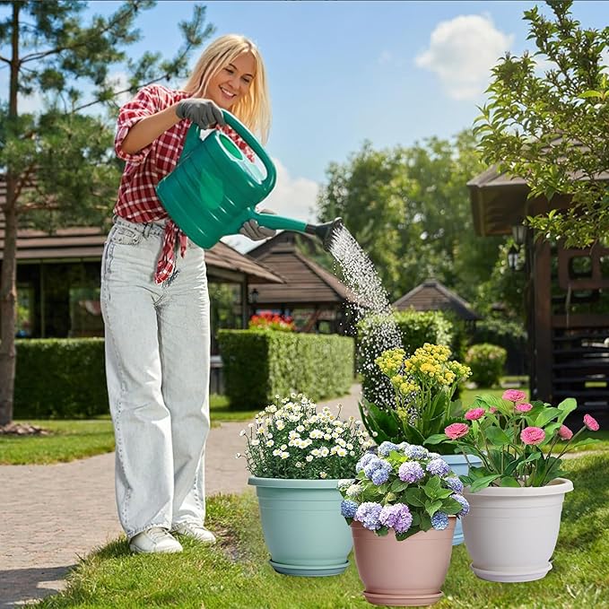 5 Packs 14 inch Flower Pots + Saucer, Planters for Indoor & Outdoor Plants with Drainage Holes | Plastic Flower Pots, Large Planter (Colorful, 14 inch)