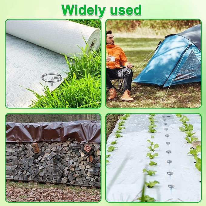 60 Pcs 6-Inch Heavy-Duty Galvanized Landscape Staples – Thickened 8 Gauge Circle Top Pins, Rust-Resistant for Weed Barrier, Landscape Fabric, and Garden Projects