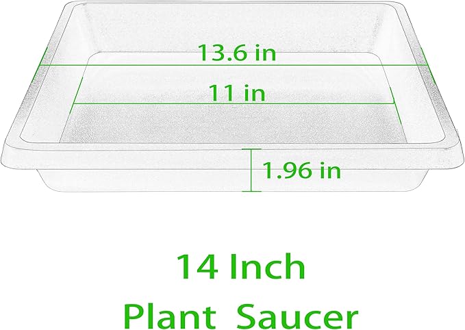 Square Plant Saucer 14 Inch 4 Pack, 6 8 10 12 13 16 18 20 Durable Plastic Plant Trays for Pots-Indoor Outdoor, Durable and Thicker Large Plant Drip Trays, Flower Planter Saucers for Potted Plants