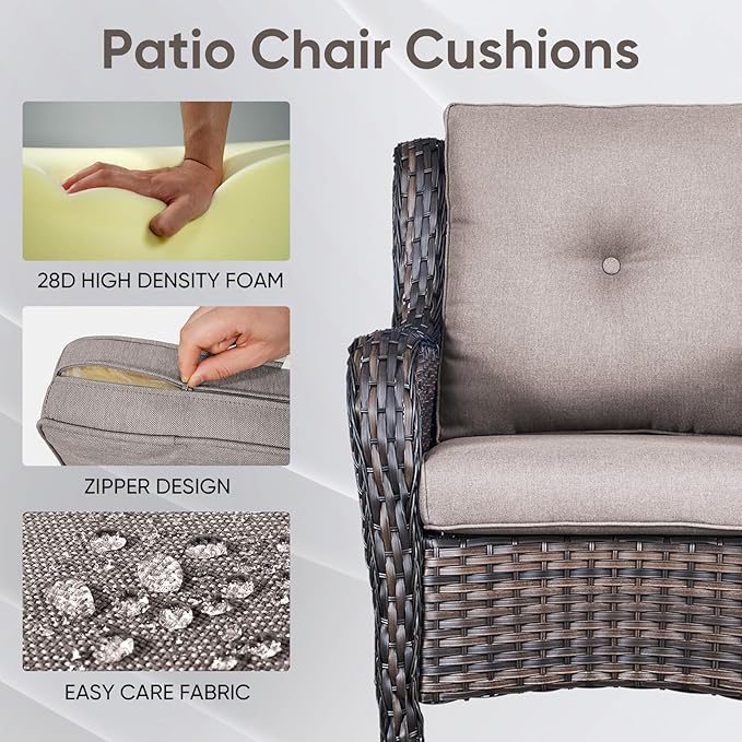 Patio Chair Cushions 4 Packs - Outside High Back Thickened Replacement Cushion 22x24 with Zipper Cover for Outdoor Rocking Swivel Chairs Loveseat Couch – Grey/Buckle