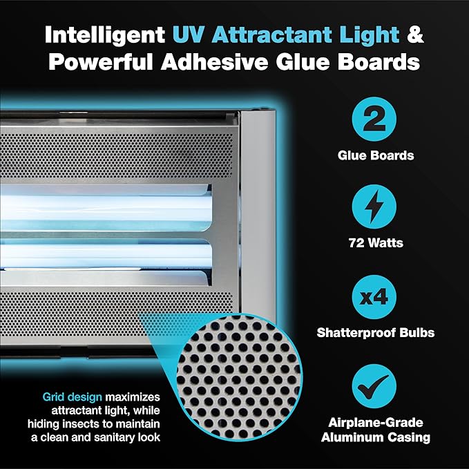 Catchmaster Vector Plasma Screened Light Trap, UV Light Fly Traps, Gnat Traps for House Indoor, Shatterproof Bulbs, UV Lamp Insect Killer, Bug Light for Commercial Kitchen, Warehouse & Restaurants