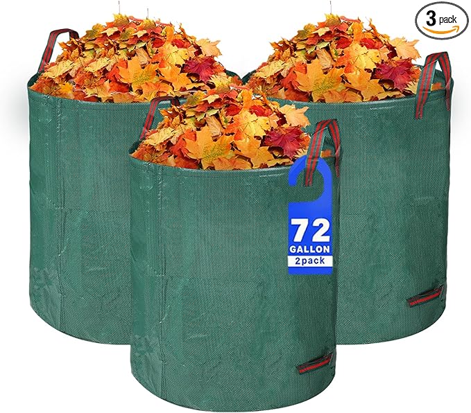 3 PackYard Waste Bags 72 Gallon Lawn and Leaf Bags, Reusable Heavy Duty Garden Bags for Collecting Leaves, Waste Container for Clean Up Outdoor Debris Leaves Grass Clippings
