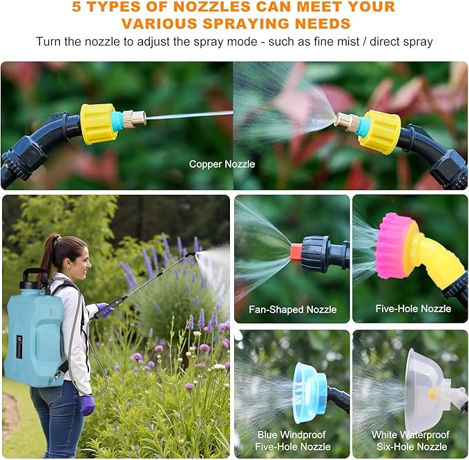 Battery Powered Sprayer 2.1 Gallon, Backpack Sprayer with Retractable Wand & 3 Mist Nozzles & USB Rechargeable Handle, Water Spray Pump Sprayers for Planting Lawn Yard Garden (Blue, 3.2 Gallon)