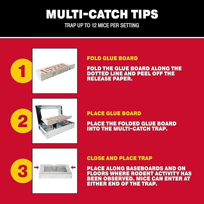 Catchmaster Pro Series Multi-Catch Mouse Trap 12-Pack Refill, Humane Mouse Traps Indoor for Home, Includes Replaceable Glue Boards, Pet Safe Pest Control, Live Catch for Garage & Shed