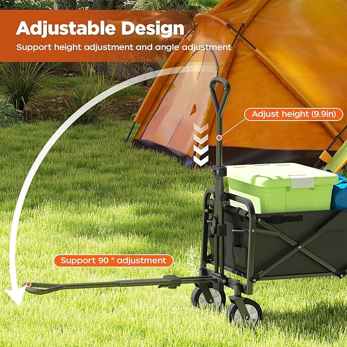 PayLessHere 38" Collapsible Wagon Folding Foldable Garden Cart with Large Capacity, 330 LBS Capacity Portable Utility Wagon Cart Heavy Duty for Beach Camping Shopping Garden,Black