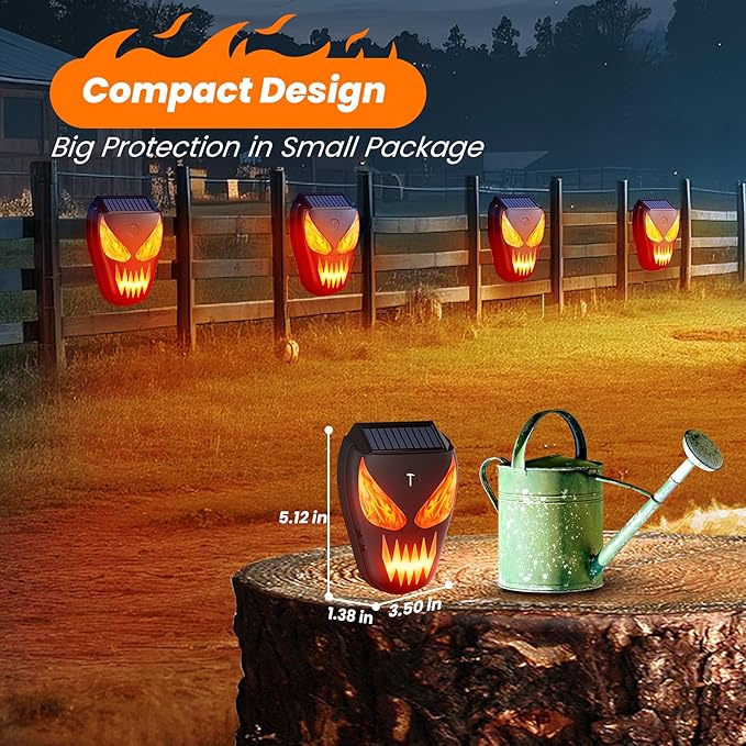 1 Pack Solar Nocturnal Animal Repeller with LED Flashing Lights, Effective Repels Deer, Coyote, Raccoon, Skunk, Fox & Hawk, Flame Predator Light for Chicken Coop, Farm, Yard & Garden