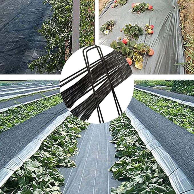 8 inch 20 Pack Black Galvanized Landscape Staples 11 Gauge Garden Stakes Pins Anti-Rust Ground Stakes U-Shaped Tent Stakes are Used for Weed Barrier, Irrigation Tubing, Yard Lawn, Landscape Fabric