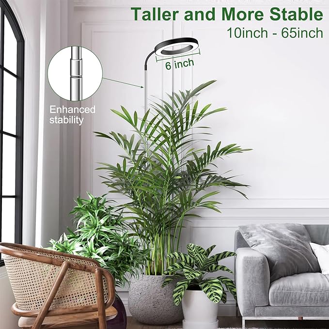 Wolezek Grow Lights for Indoor Plants Full Spectrum, 80 LEDs 3 Colors, 65in Large Plant Lights for Indoor Growing with 360ยฐGooseneck, 6/12/16H Timer, 5 Brightness, Height Adjustable, Black 3 Pack