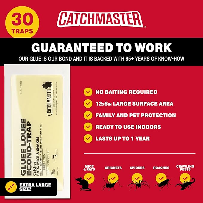 Catchmaster Heavy Duty Rat, Mouse, Rodent, and Snake Glue Boards - 30 Rat Traps Per Pack
