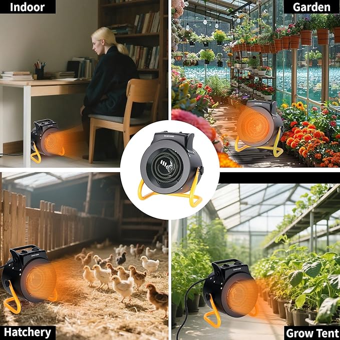 Greenhouse Heater with Digital Thermostat, 1500W/750W Electric Grow Tent Heater, IPX4 Waterproof, Overheat Protection, Fast Heating for Patio, Flower Room, Green House, Ourdoor