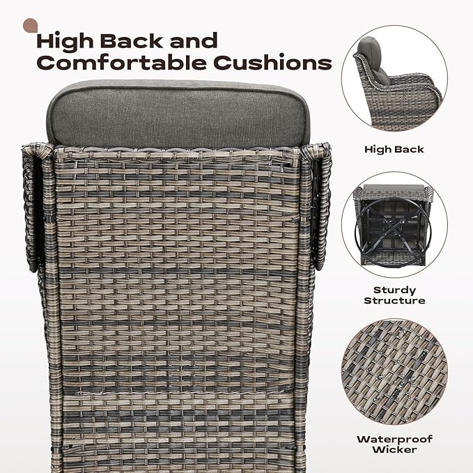 Wicker Outdoor Patio Furniture Set - 7 Piece Patio Conversation Sets with Swivel Rocker Chairs, Ottomans and Sofa, 6 inch Cushions, Waterproof Wicker, for Porch Deck Mixed Grey/Grey