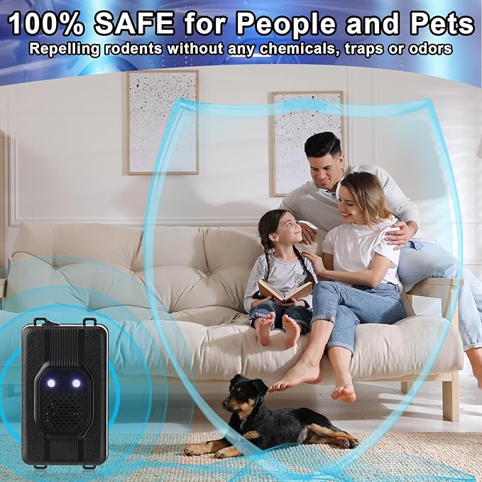 Qualirey 2 Pcs Under Hood Rodent Car Repeller Battery Operated Ultra Sonic Rat Rodent Electronic Repellent with Strobe Light Pest Car Prevention Keep Animal Mice Out of Engines Garage