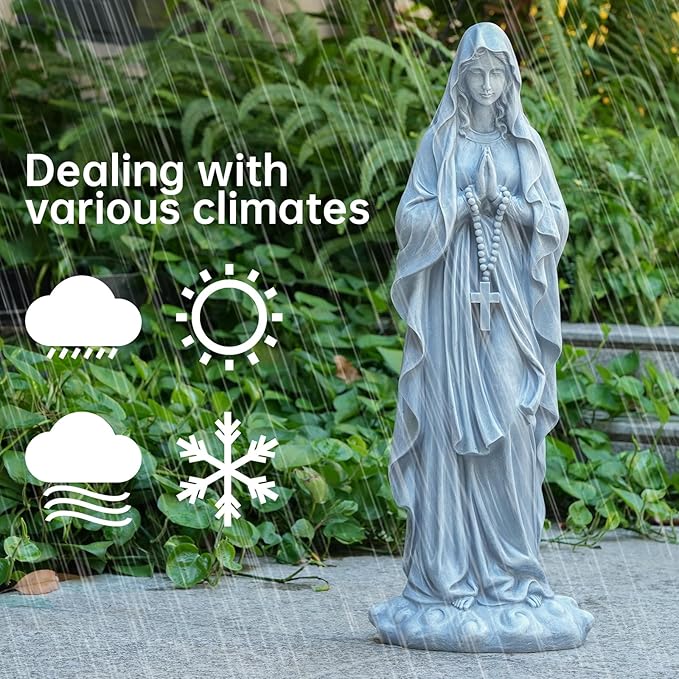 Virgin Mary Praying Statue 31.49 Inch Tall Outdoor Garden Religious Garden Outdoor Yard Patio Deck Home Entryway Hallway Sculpture Magnesium Oxide Stone (Grey Virgin)