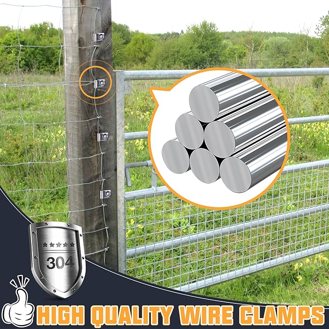 220 Pcs Fence Wire Clamps Stainless Steel Fencing Mounting Clips with 220 Pcs Stainless Steel Screws for 12-16 Gauge Welded Wire to Wood, Metal or Vinyl Fence(X220 Kit)