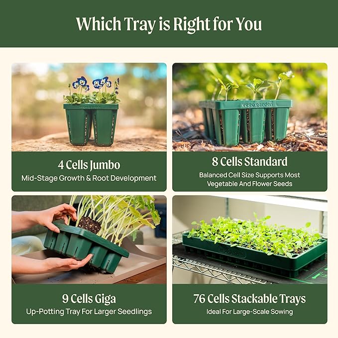 Vego garden Giga Seedling Trays - 16 Pack, 9-Cell UV-Resistant Reusable Starter Trays for Greenhouse/Garden (No Lids)