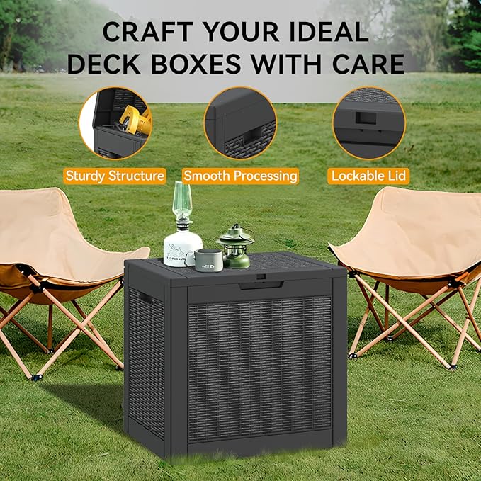 NUNU LAB 30 Gallon Waterproof Outdoor Storage Box, Lockable Resin Deck Box Bench for Patio Cushions, Garden Tools, Pool Accessories & Package Deliveries â Black