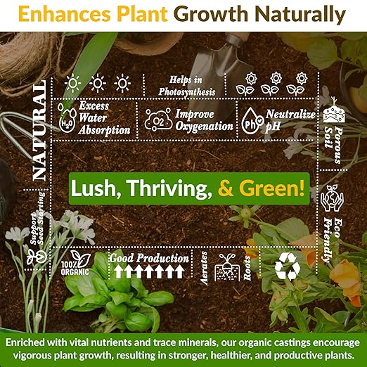Organic Earthworm Casting All-Natural Fertilizer for Indoor and Outdoor Planting, Enhances Root and Overall Health, Revitalizes Soil with Health Microbes, 25 lbs