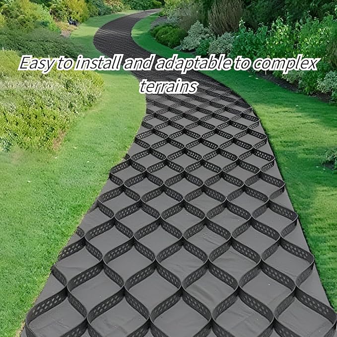 Ground Grid Black Base Grid, Durable Ground Reinforcement for Gardens Yards Pathways Slopes, Parking Landscaping (40x4Ft x 2Inch)