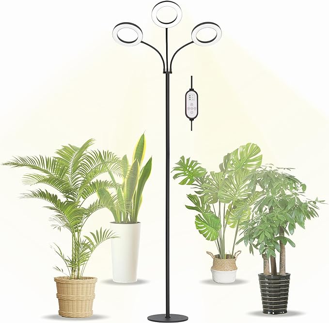 Grow Light for Indoor Plants, 3 Head Full Spectrum LED Tall Plant Lights with Timer, 3 Color Modes Standing Floor Growing Lamp, 74" Height Adjustable, 10 Dimmable Levels for Large Plants