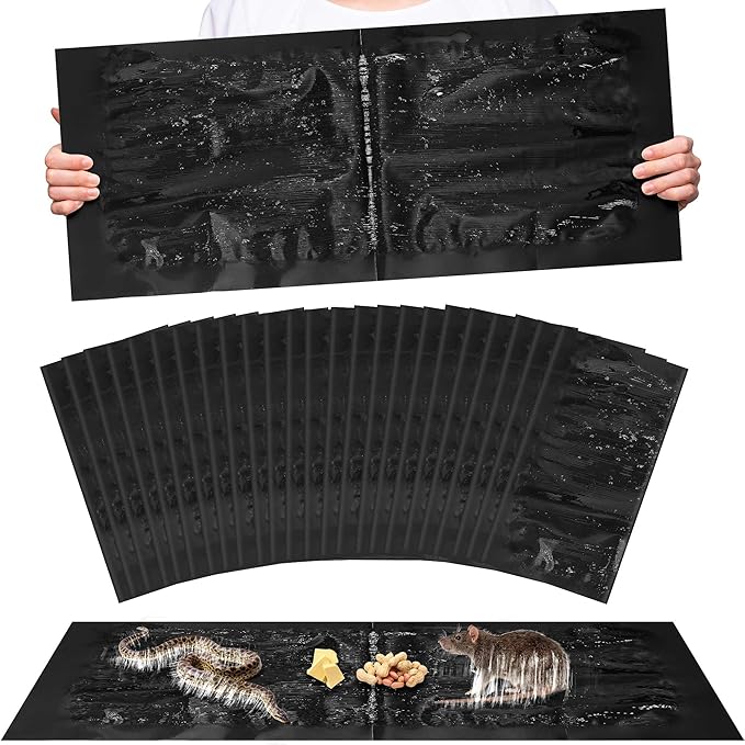 24 Pack Super Sticky Rat Traps, Sticky Mouse Traps, Sticky Snake Traps, Mice Mouse Rat Glue Traps, Sticky Glue Traps for Mice Rats Snakes Roaches Indoor Home Outdoor Kitchen, Easy to Set (26" x 11")