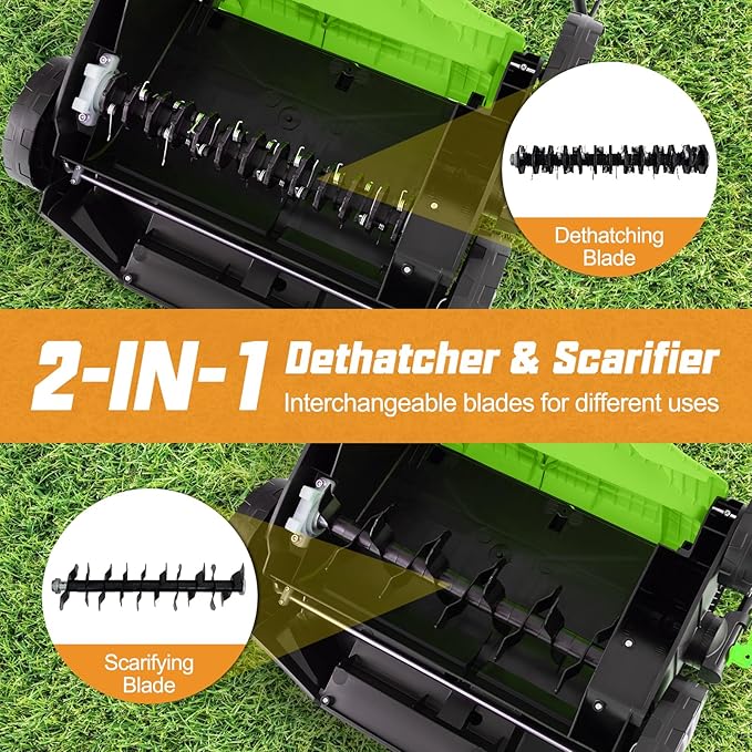 Goplus 2-in-1 Scarifier and Lawn Dethatcher, 16-Inch 15A Corded Electric Dethatcher w/ 14.5-Gal Collection Bag, 3-Position Height Adjustment & 5-Position Depth Adjustment, for Grass Garden Yard
