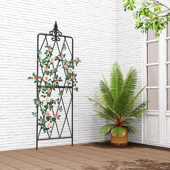 Garden Trellis for Climbing Plants Outdoor, 70"X18" Metal Trellises, Decorative Garden Fencing Flower Trellis with Durable Powder Coating for Vines Plant Rose, Vegetable Support, Black (2, Pattern-A)