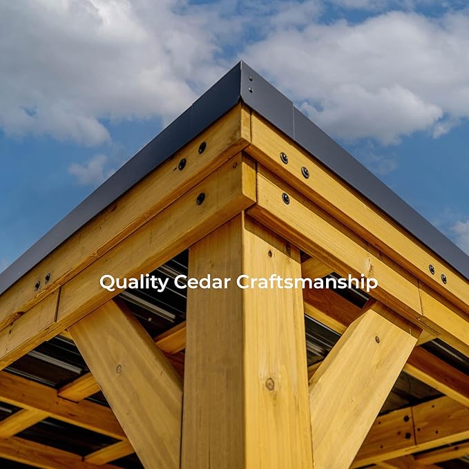 Backyard Discovery Kingsport 20' x 20' Cedar Wood Outdoor Carport Garage with Heavy-Duty Galvanized Steel Slope Roof, Snow Support, Wind Resistance, PowerPort, Shelter to Protect Cars, Boats, Trucks